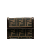Fendi Zucca Double Folded Wallet Brown Canvas Leather