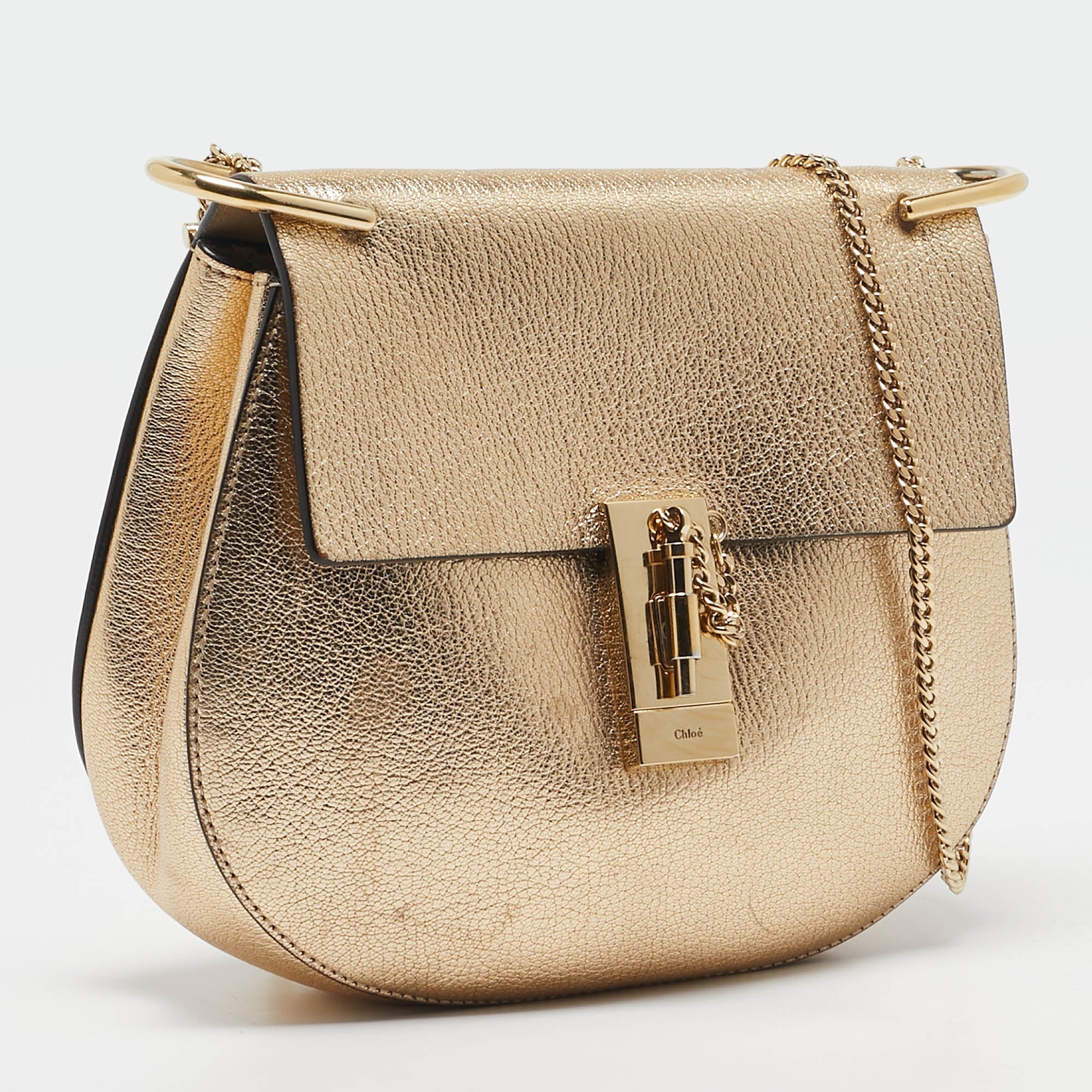 Chloe Gold Leather Medium Drew Shoulder Bag