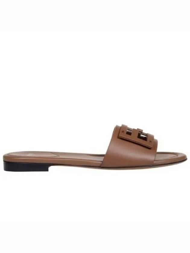 Fendi Baguette FF Logo Leather Slippers Mocha