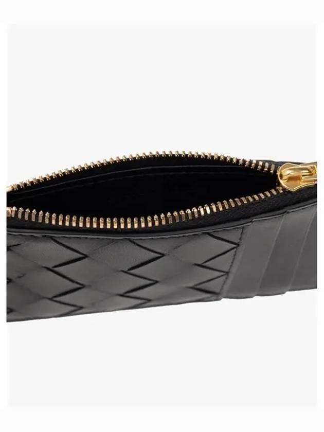 Bottega Veneta Intrecciato Zipper Leather Card Wallet Black