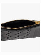 Bottega Veneta Intrecciato Zipper Leather Card Wallet Black