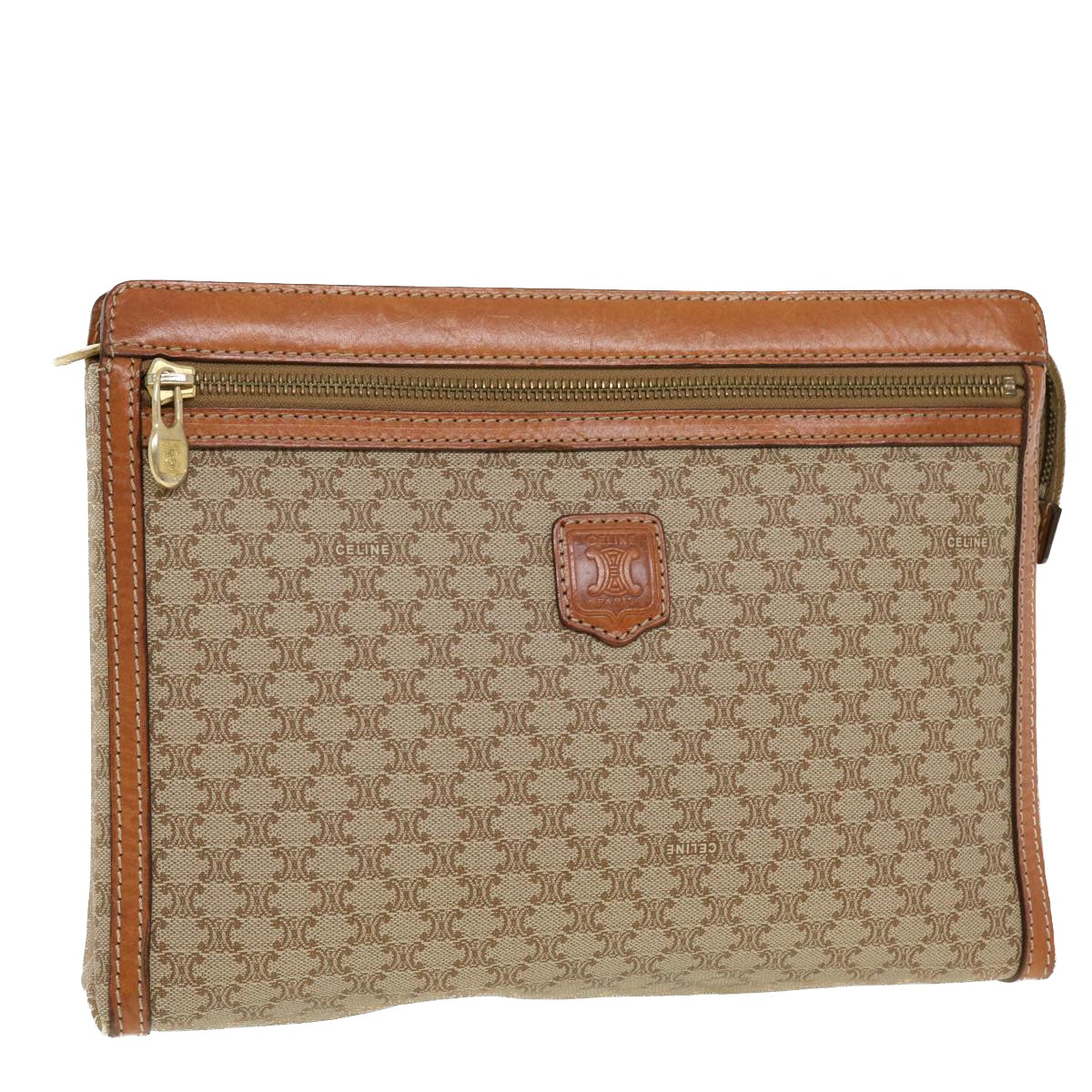 CELINE Macadam Canvas Clutch Bag PVC Leather Beige  41223