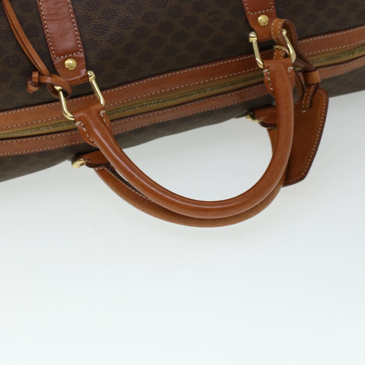 CELINE Macadam Canvas Boston Bag PVC Leather Brown  41269
