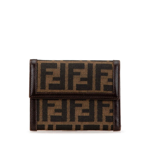 Fendi Zucca Tri-fold Wallet Brown Canvas Leather