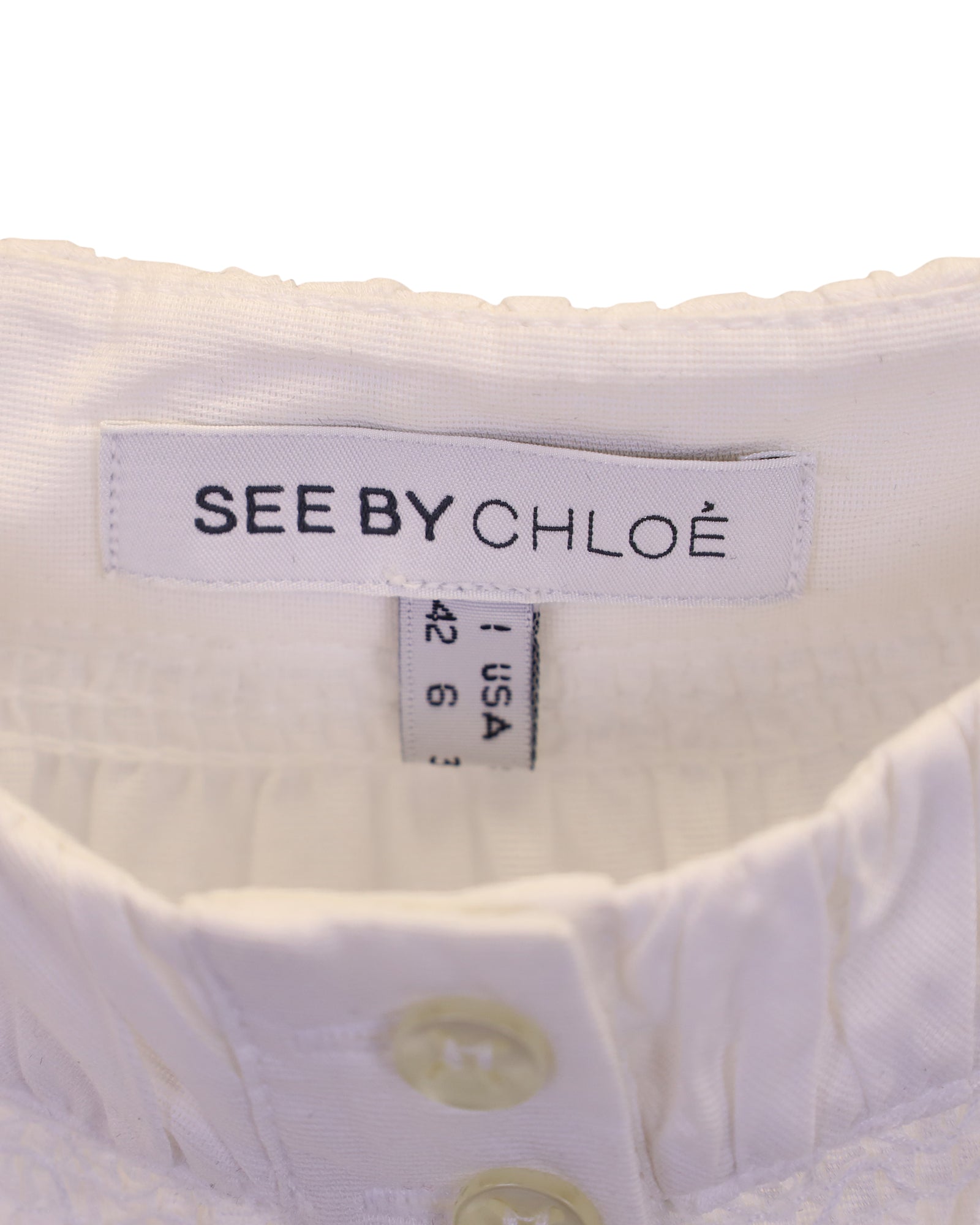 See By Chloe Cut Out Shoulder Top in White Cotton