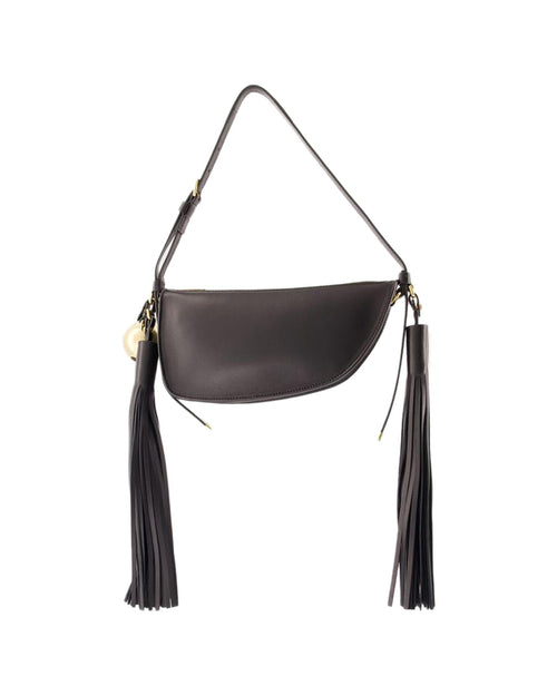 Burberry Half Moon Leather Shoulder Bag Tassel Women Black | Black