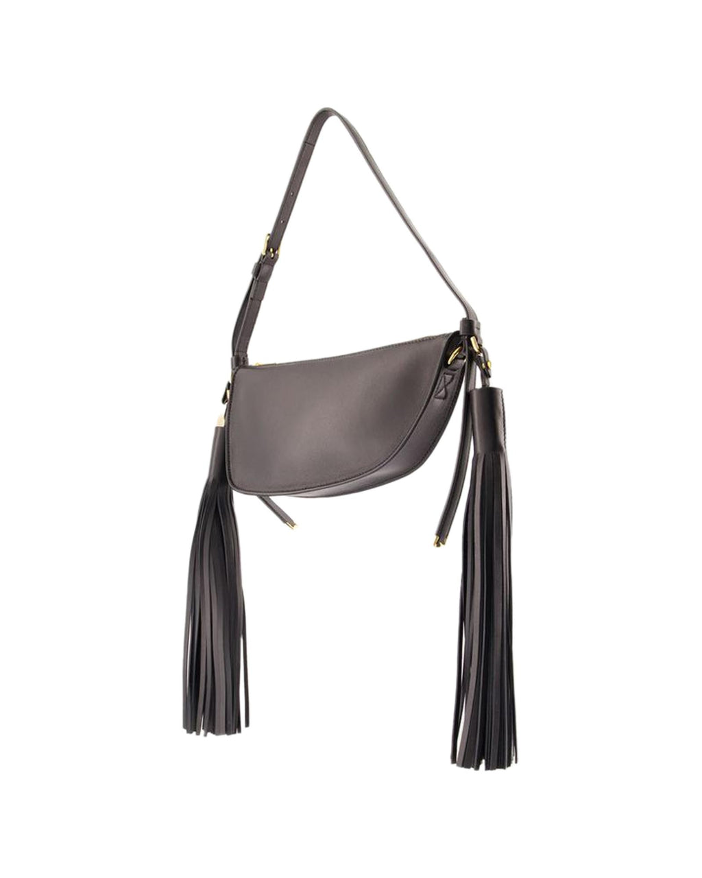 Burberry Half Moon Leather Shoulder Bag Tassel Women Black | Black