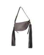Burberry Half Moon Leather Shoulder Bag Tassel Women Black | Black