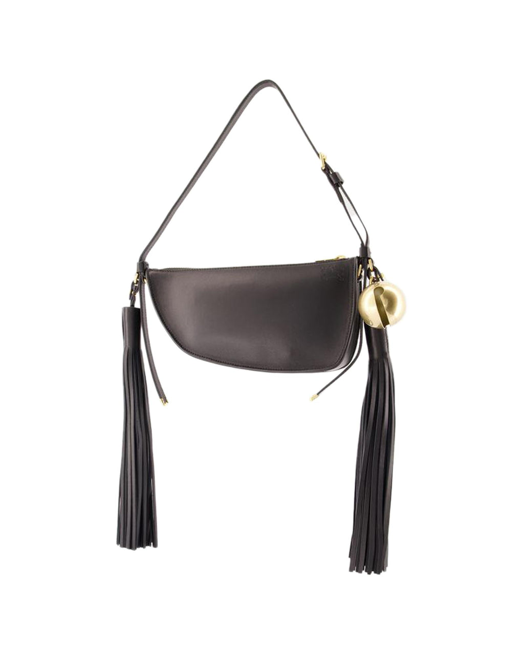 Burberry Half Moon Leather Shoulder Bag Tassel Women Black | Black