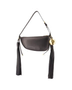 Burberry Half Moon Leather Shoulder Bag Tassel Women Black | Black