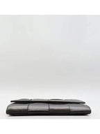Bottega Veneta 651387 Black leather cassette large flap long wallet
