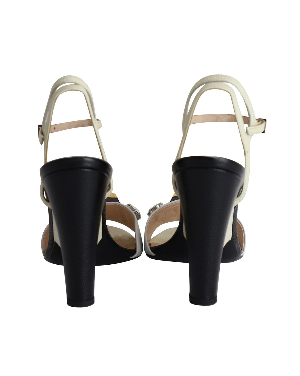 Fendi Crystal Embellished Open Toe Sandals in White Leather