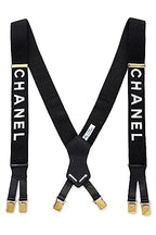 Chanel,  Black Elastic Logo Suspenders, Black