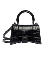 Balenciaga Hourglass Crocodile Embossed Cross Bag Black