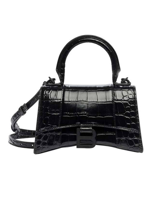 Balenciaga Hourglass Crocodile Embossed Cross Bag Black