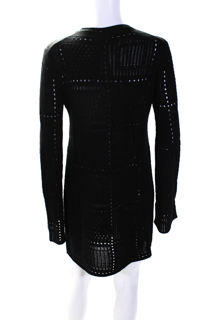 Chloe Womens Black Wool Open Knit Crew Neck Long Sleeve Sweater Dress