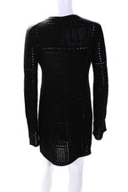 Chloe Womens Black Wool Open Knit Crew Neck Long Sleeve Sweater Dress