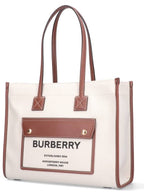 Burberry Freya Small Canvas Leather Tote Bag Natural Tan