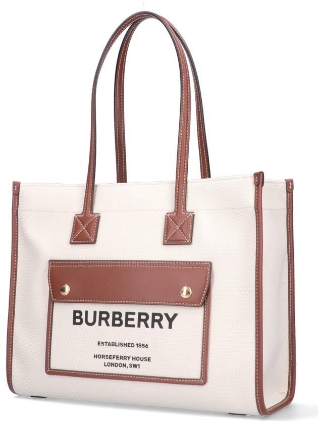 Burberry Freya Small Canvas Leather Tote Bag Natural Tan