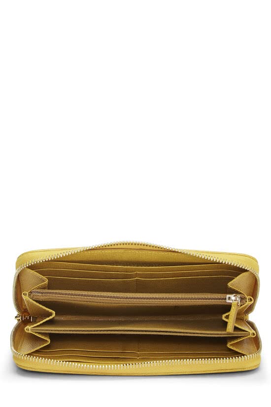Fendi,  Yellow Zucca Coated Canvas Zip Around Wallet, Brown