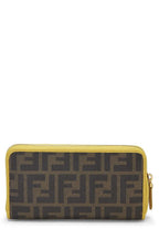 Fendi,  Yellow Zucca Coated Canvas Zip Around Wallet, Brown