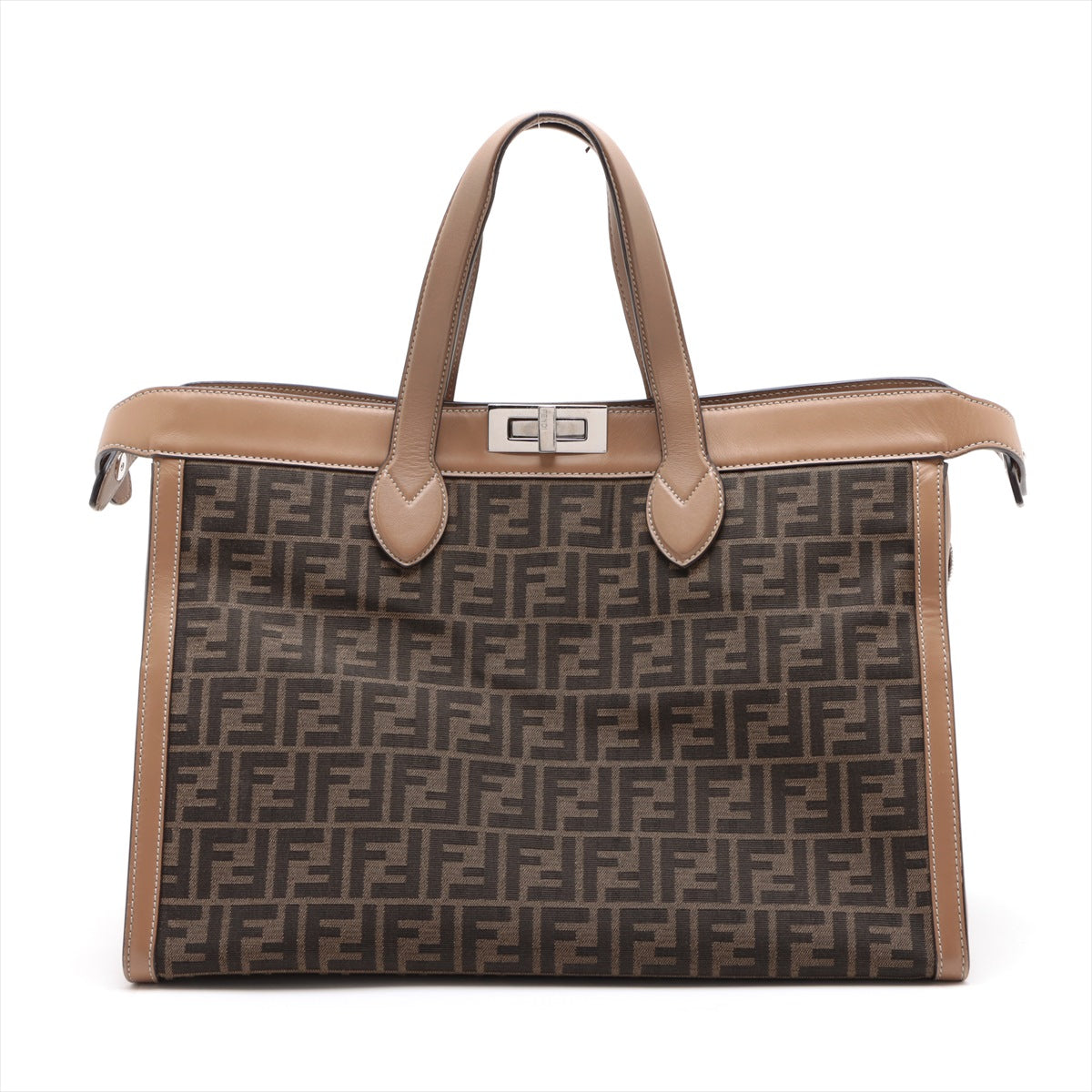 Fendi Zucca Peekaboo ICEY Forty 8 Leather Tote Bag Brown 7VA566