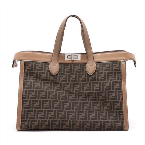 Fendi Zucca Peekaboo ICEY Forty 8 Leather Tote Bag Brown 7VA566