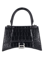 Balenciaga Hour Glass Croco Print Shoulder Bag Black