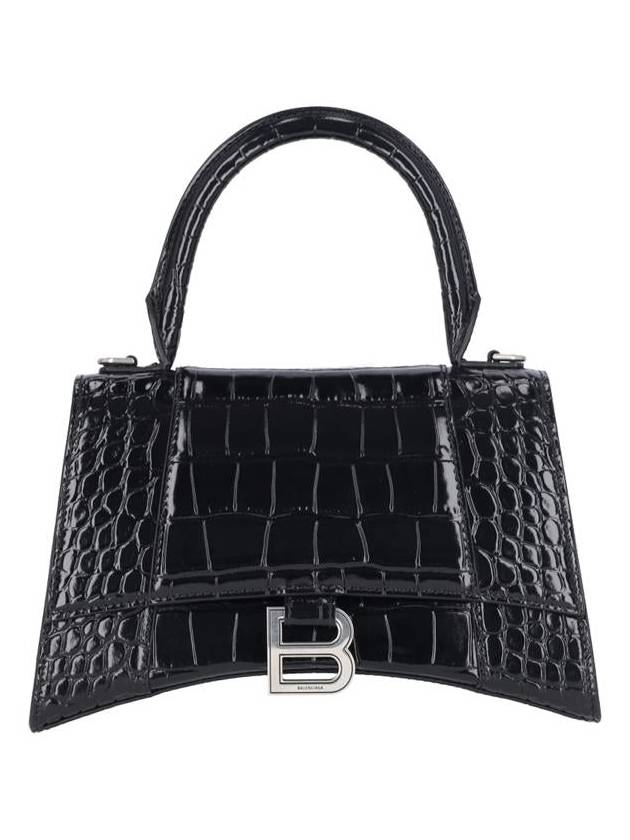 Balenciaga Hour Glass Croco Print Shoulder Bag Black