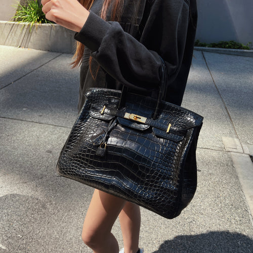 Hermes Birkin35 Bag Black  Crocodile Gold Hardware
