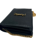 SAINT LAURENT - Monogramme Embossed Croc Chain Wallet