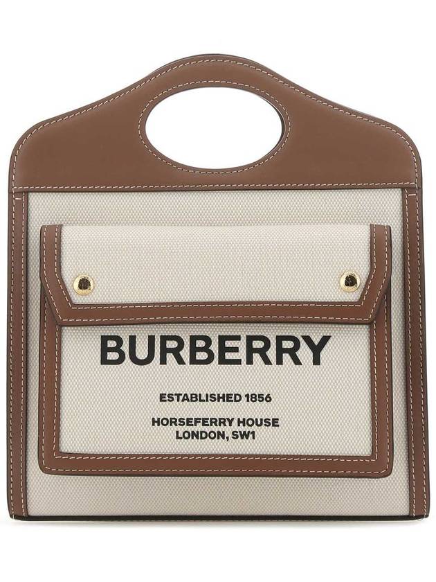 Burberry Mini Two-Tone Canvas And Leather Pocket Bag Natural Malt Brown