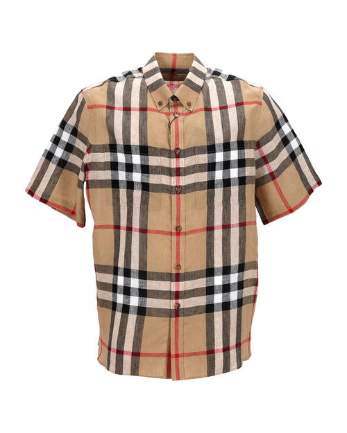 Burberry Linen Plaid ShortSleeve Shirt Men Brown | Beige T-Shirts