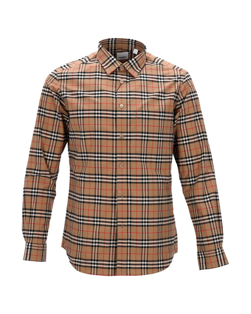 Burberry Check Pattern LongSleeve Shirt Men Brown | Beige