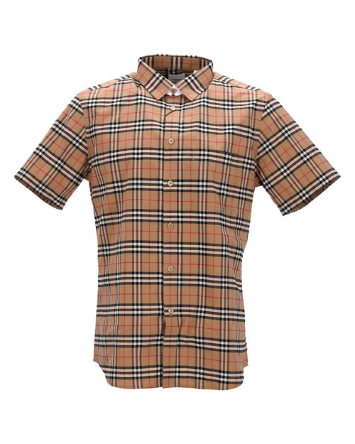 Burberry Check Shirt Short Sleeves Men Brown | Beige T-Shirts