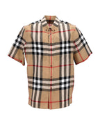 Burberry Short Sleeve Linen Shirt Check Pattern Men Brown | Beige T-Shirts