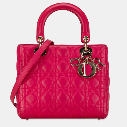 Dior Pink Lambskin Leather Medium Cannage Lady Tote Bag