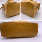 CELINE Yellow Mustard Crinkled Leather Tote Shoulder Bag