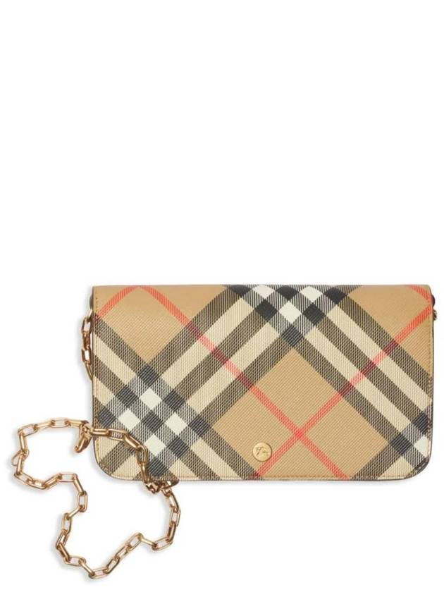 Burberry Check Chain Strap Cross Bag Sand