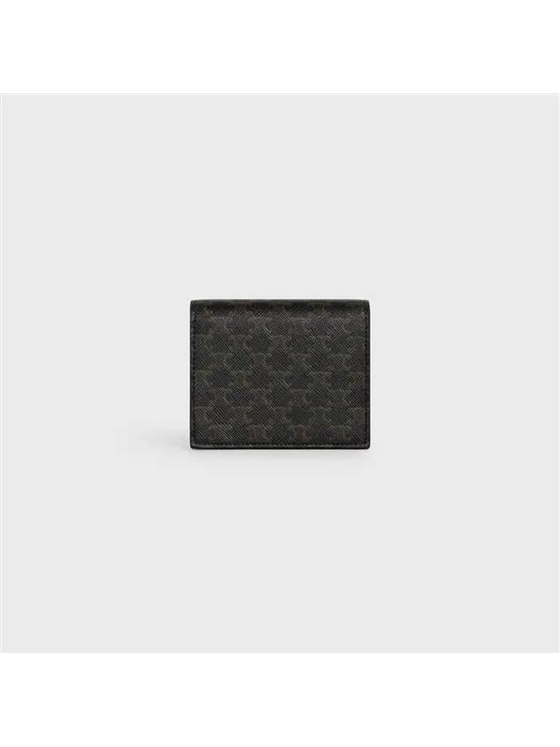 CELINE Triomphe Canvas Strap Business Card Half Wallet Tan