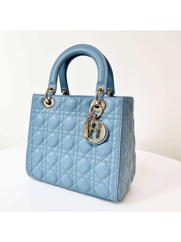 Lady Cannage Lambskin Medium Tote Bag Horizon Blue Dior