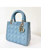 Lady Cannage Lambskin Medium Tote Bag Horizon Blue Dior