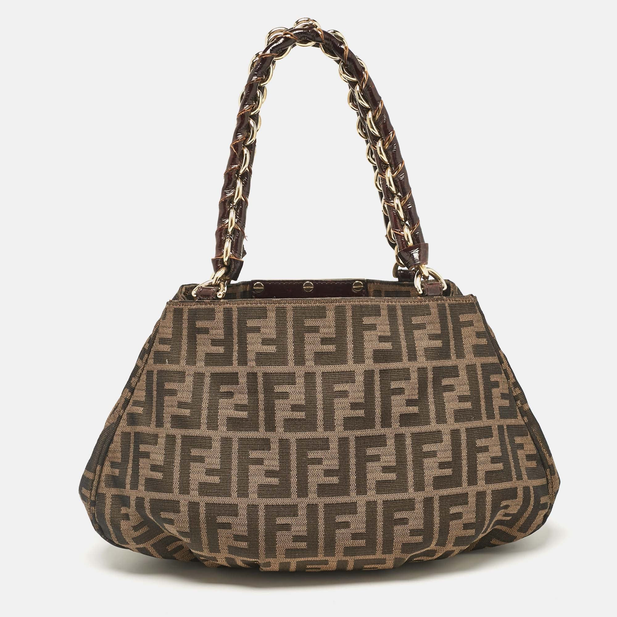Fendi Zucca Canvas And Patent Leather Small Mia Shoulder Bag