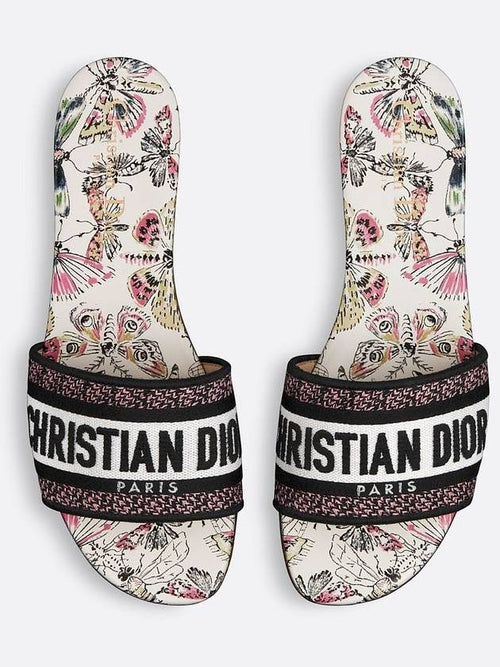 Dway Libellule Camouflage Motif Embroidery Cotton Slippers White Dior
