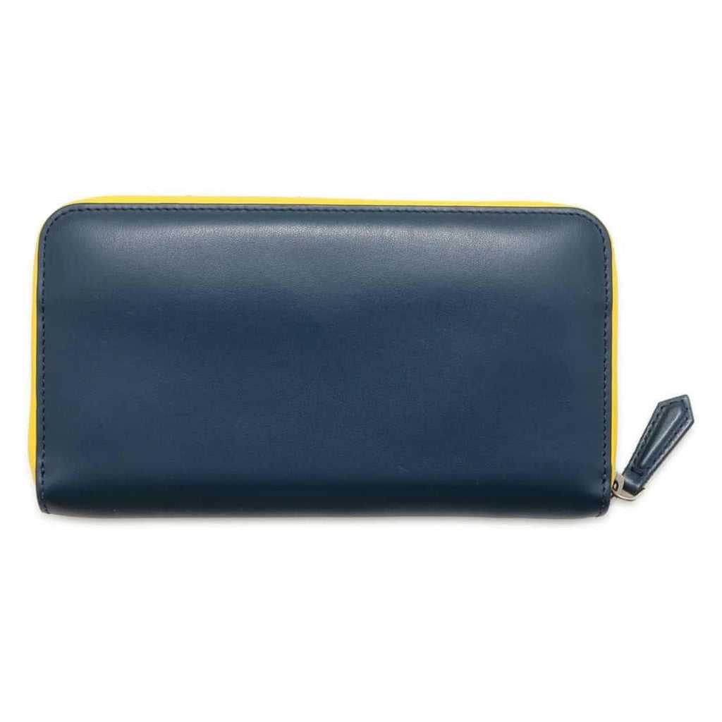 Fendi Navy yellow Leather Long Wallet (Bi-Fold) ()