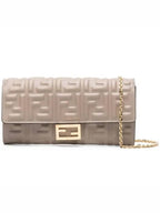 Fendi Baguette Continental Chain Leather Long Wallet Grey