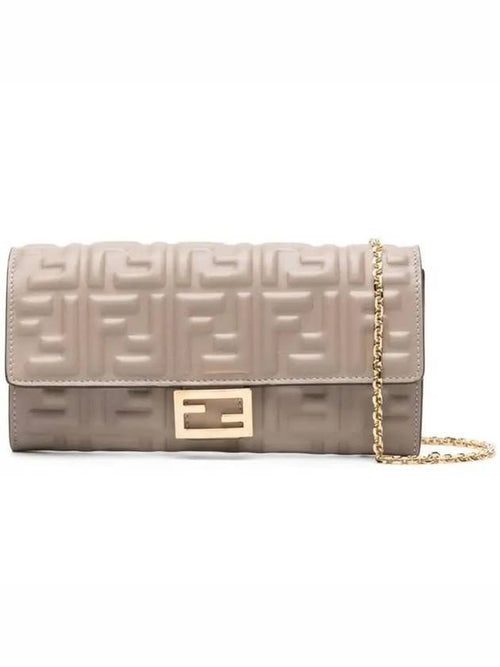 Fendi Baguette Continental Chain Leather Long Wallet Grey