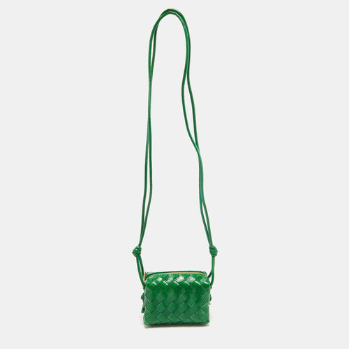 Bottega Veneta Green Intrecciato Patent Leather Candy Loop Crossbody Bag
