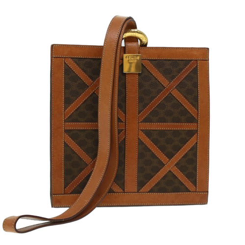 CELINE Macadam Canvas Shoulder Bag PVC Leather Brown  43112
