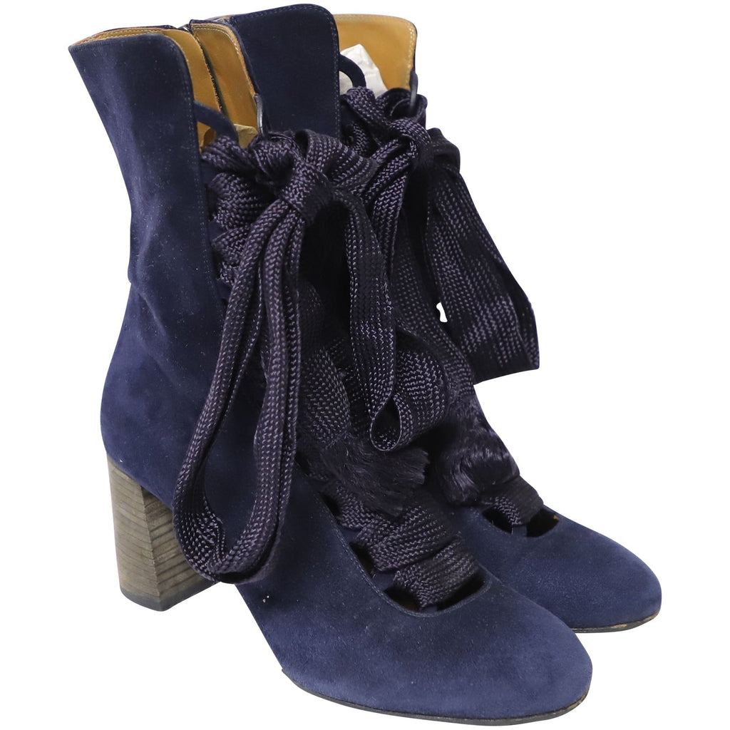 Chloe Harper Lace Up Boots in Navy Blue Suede